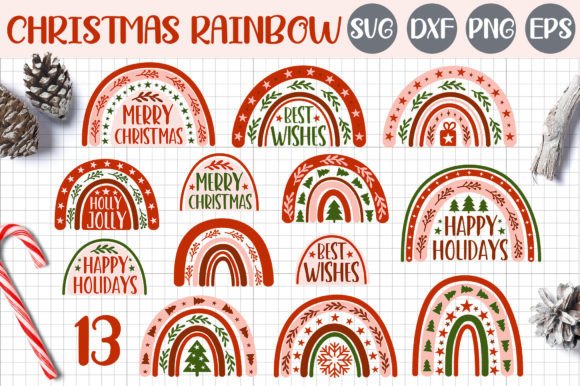 Boho Christmas Rainbow Clipart for Crafts & Small Businesses