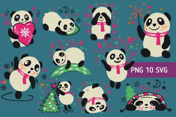 Christmas Panda Clipart: Graphics for Festive Branding