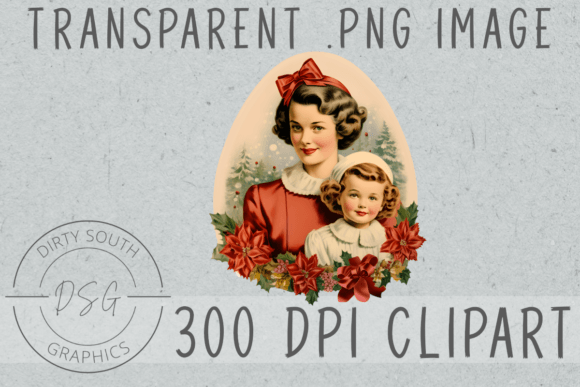 Evaluating Vintage Retro Christmas Mom Child Graphics & Illustrations