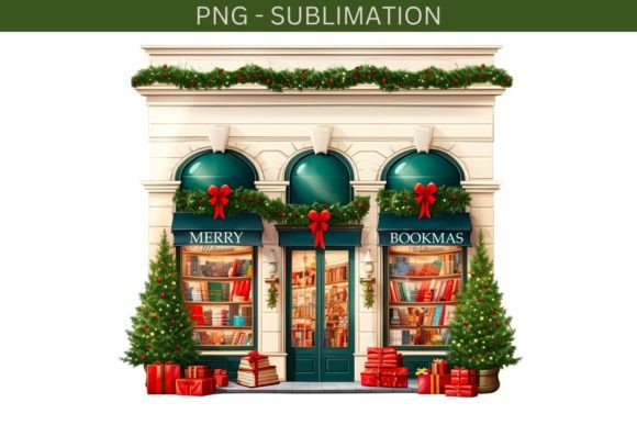 Merry Book Store Christmas Scene Graphics for Seasonal Illustrations