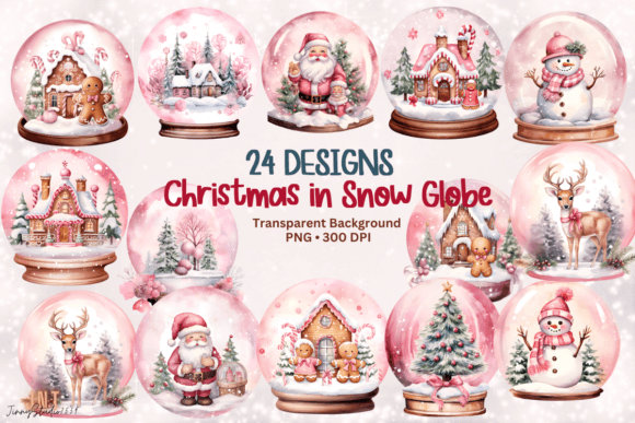 Pink Christmas Clipart Graphics for Crafting Illustrations