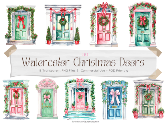 Reviewing a Watercolor Christmas Door Graphic for Client Projects