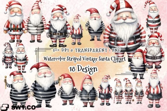 Vintage Santa Clipart for Brand Graphics & Illustrations