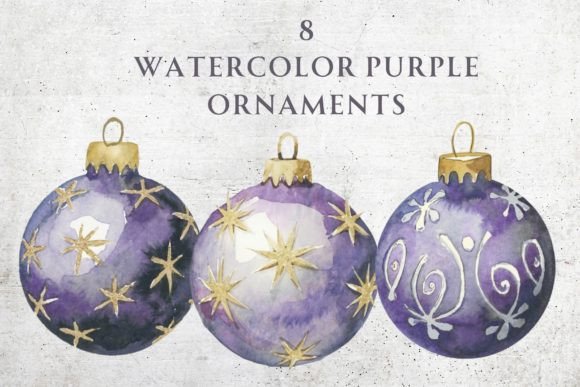 Watercolor Purple Christmas Ornaments: A Graphics Review